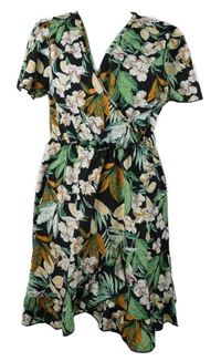 Dámské černo-barevné kytičkované šaty s páskem Shein 