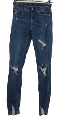 Dámské modré skinny rifle s prošoupáním Denim vel. 32