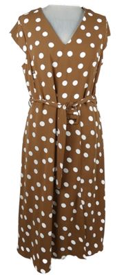 Dámské hnědé puntíkované midi šaty s páskem TU 