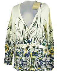 Nové - Dámský smetanovo-barevný květovaný propínací svetr s páskem Laura Ashey 