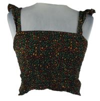 Dámský černý kytičkovaný žabičkový crop top Apricot 