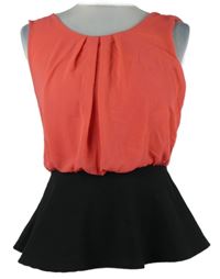 Dámský jahodovo-černý šifonový peplum top Madonna 