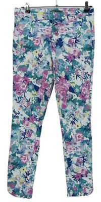 Dámské modro-růžovo-bílé květované skinny crop kalhoty C&A