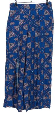 Dámská modro-růžová vzorovaná dlouhá sukně s průstřihy C&A