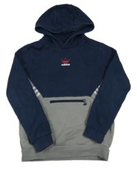 Tmavomodro-šedá mikina s logem a kapucí Adidas