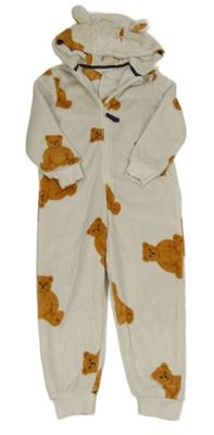 Smetanová plyšová kombinéza s medvídky a kapucí Spencer Bear 