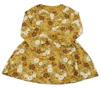 Hořčicové květinové bavlněné šaty C&A