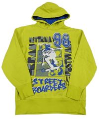 Neonově zelená mikina s potiskem a kapucí Yigga