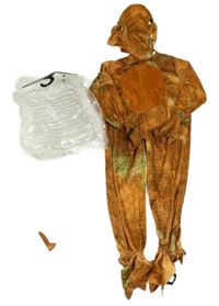 Nové - Hořčicový sametový overal+ čepice- dinosaur vel.104-116