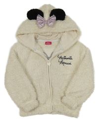 Smetanová chlupatá propínací mikina s nápisem a kapucí- Minnie Disney