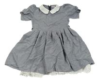 Tmavomodro-bílé kostkované šaty 