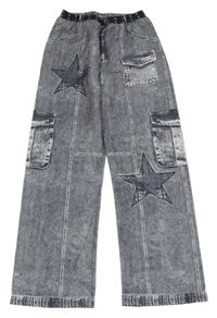 Šedo-bílé teplákové wide leg kalhoty Shein