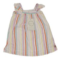 Nové - bílo-červeno-barevné pruhované plátěné šaty s volány 