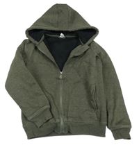 Khaki zateplená propínací mikina s kapucí HEMA