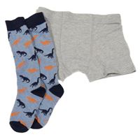2 Set - Šedé boxerky + Modré ponožky s diny 