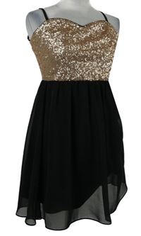 Dámské černo-broskvové šifonovo/flitrové šaty C&A