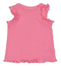 Neonově růžový žebrovaný top s volánky