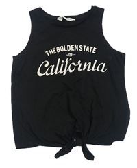 Černý crop top s nápisem a uzlem H&M