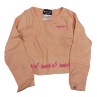 Lososové žebrované sportovní crop triko Bekkin