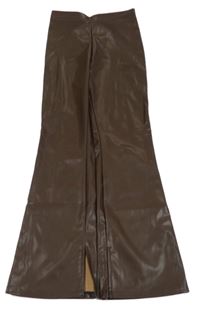 Hnědé koženkové flare kalhoty H&M