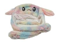 Barevná duhová chlupatá čepice - zajíc