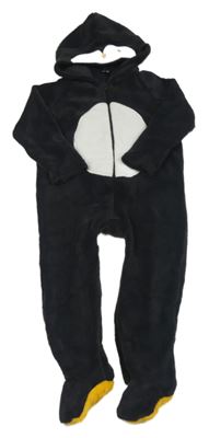 Antracitovo-bílá chlupatá kombinéza s kapucí - tučňák Kiabi