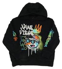 Černá mikina s potiskem a kapucí Next