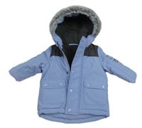 Nové - Světlemodro-tmavošedá šusťáková zimní bunda s kapucí Dunnes stores