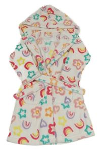 Bílý květovaný chlupatý župan s kapucí Nutmeg