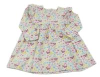 Bílo-barevné květované šaty s liškami a volánky Dunnes