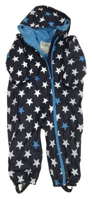 Tmavomodrá neprokomavá podšitá kombinéza s hvězdami a kapucí Hatley
