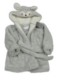 Šedý huňatý župan s čumákem na kapucí Next