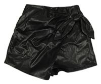 Černé koženkové sukňové kraťasy s mašlí Shein