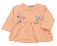 Neonově oranžová tepláková šatová tunika s myškou a duhou 