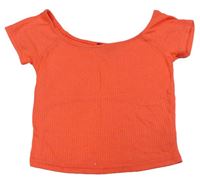 Neonově oranžové žebrované crop tričko New Look