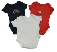 3x - Bílé + červené + tmavomodré body s dinosaurem 