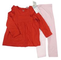 Nové - 2set - Červená tunika s krajkou + světlerůžové legíny Primark