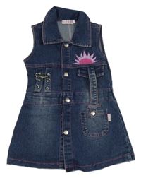 Tmavomodré propínací riflové šaty se sluníčkem Lucky Children