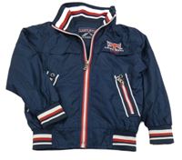 Tmavomodrá šusťáková jarní bunda s proužky 