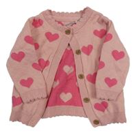 Světlerůžový propínací svetr se srdíčky Tu