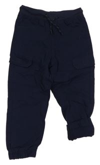 Tmavomodré plátěné podšité cargo kalhoty s kapsami Lupilu 