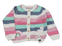 Nové - Barevný pruhovaný propínací svetr s jednorožcem Dunnes