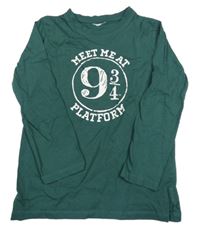 Tmavozelené triko s potiskem Harry Potter 