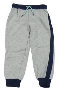 Šedo-tmavomodré cuff tepláky s pruhy Pocopiano 
