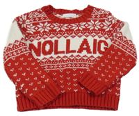 Červeno-bílý vzorolvaný svetr s nápisem Leigh Tucker