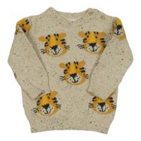 Béžovo-šedý melírovaný svetr s tygry F&F