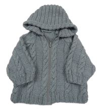 Šedý vzorovaný propínací svetr s kapucí 