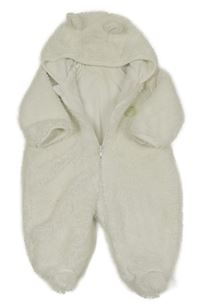 Bílá chlupatá podšitá kombinéza s ovečkou a kapucí