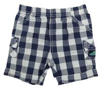 Tmavomodro-bílé kostkované plátěné cargo kraťasy C&A