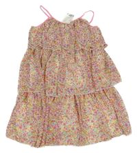 Nové - růžovo-barevné květované vrstvené šifonové šaty H&M